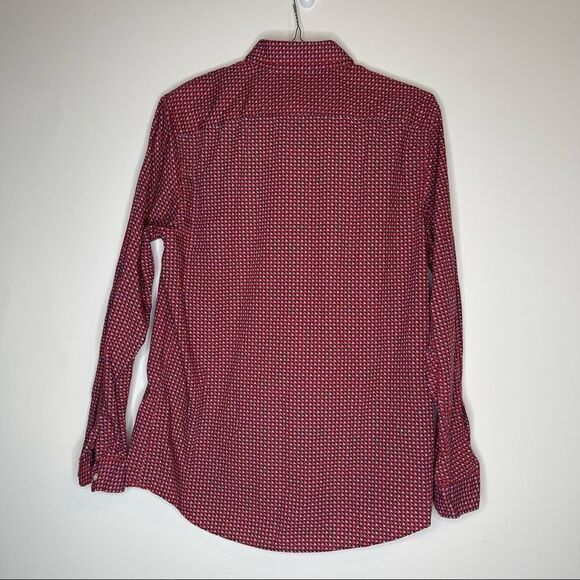 Jack Wills Red with White-Blue Small Print LS Button Down Shirt in Size Large - Picture 5 of 8